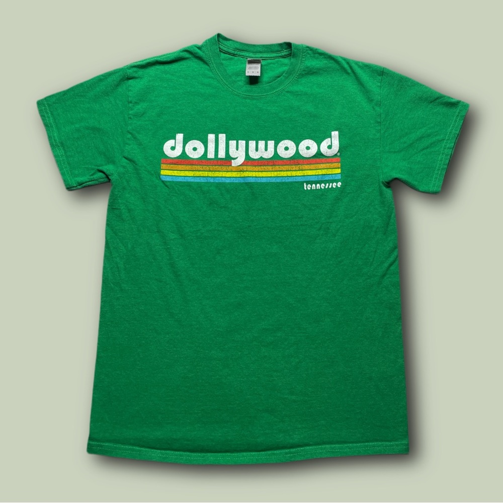 Gildan Green 'Dollywood' Short Sleeve Tee with Retro Stripes